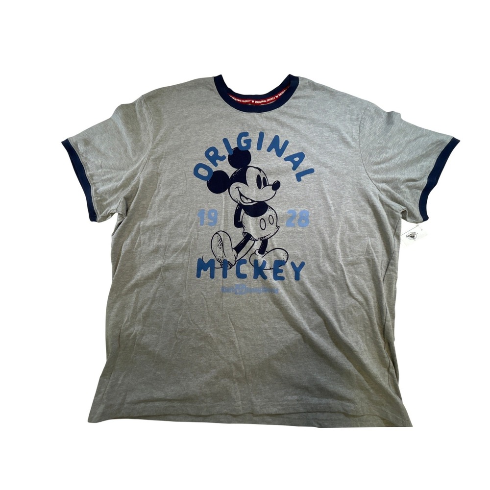 Disney Parks Mens 2XL Original Mickey 1928 Ringer T-Shirt Gray Navy Blue